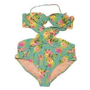 NWT J.Crew Crisscross Cutout Bandeau One Piece Swimsuit Rose Garden Bloomcore 22